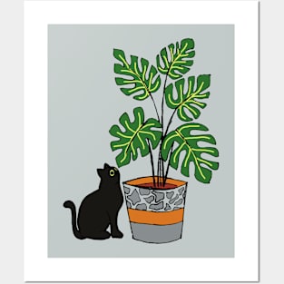 Cat near planter Posters and Art